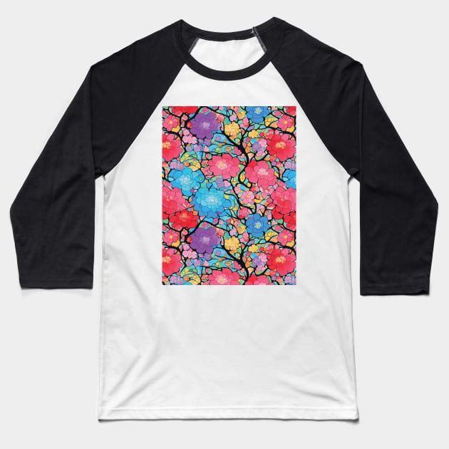 seamless tiled colorful floral trees abstract soft paint Japanese style unique Baseball T-Shirt by myouynis